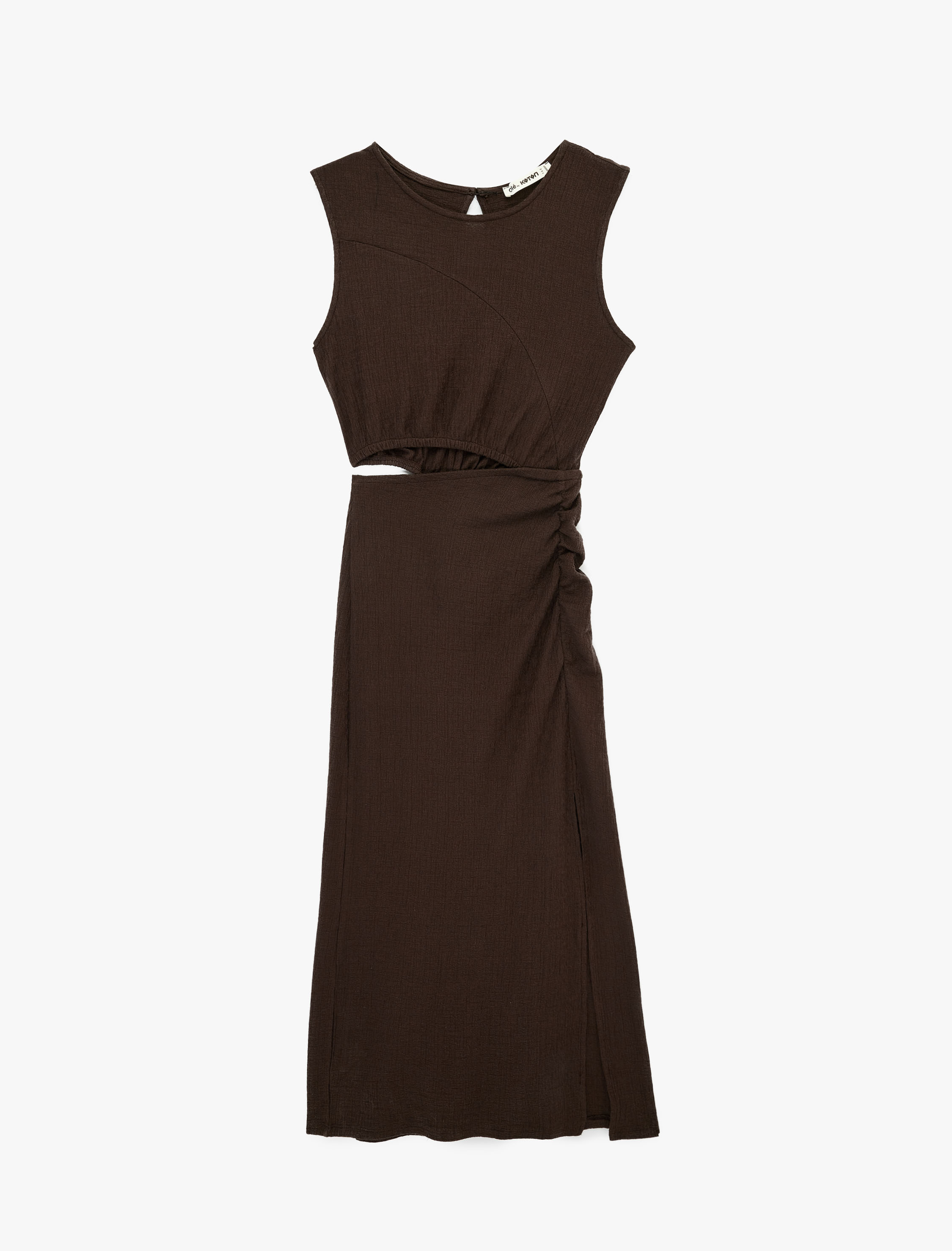   Pamuklu Pencere Detaylı Kolsuz Bisiklet Yaka Midi Slip Elbise