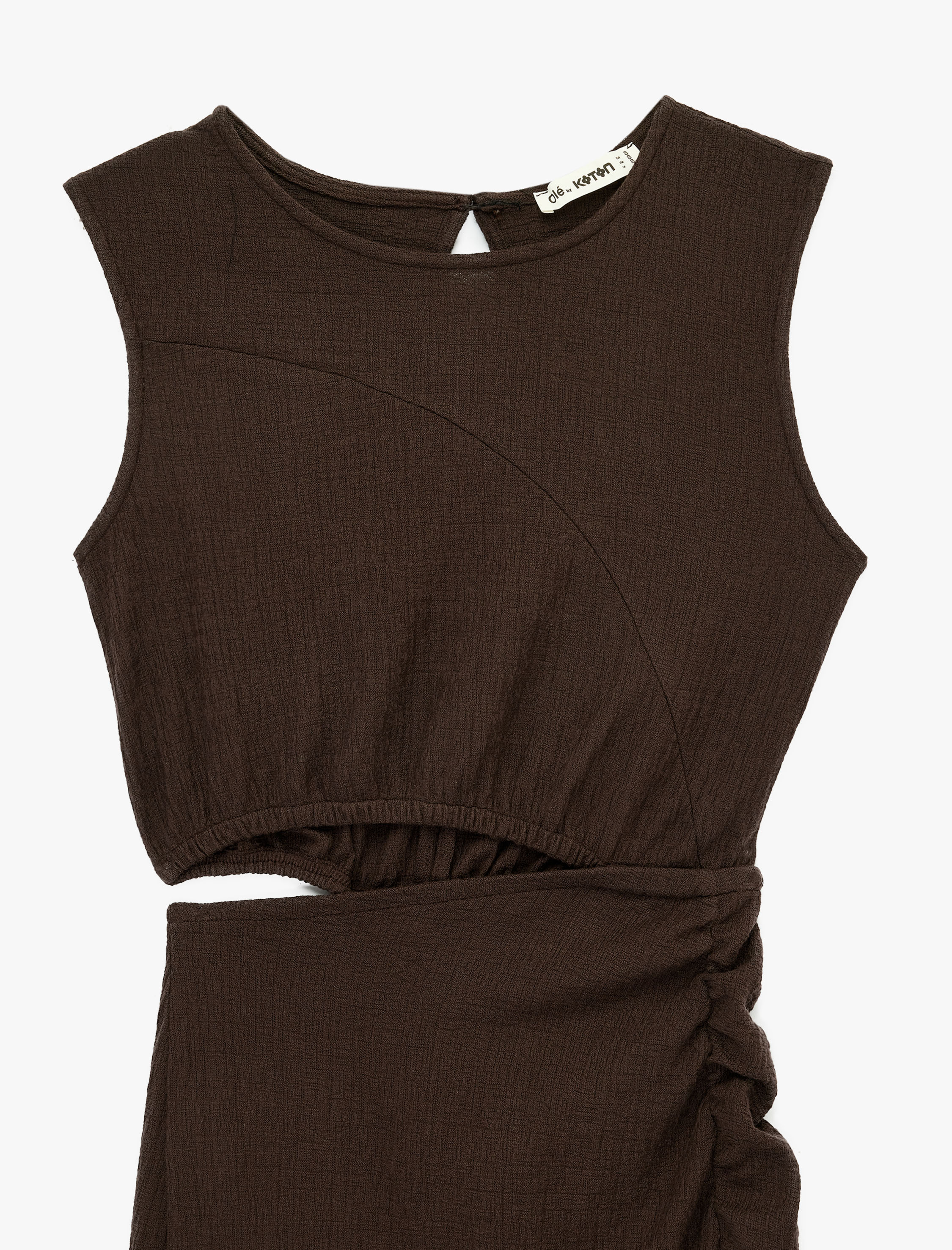   Pamuklu Pencere Detaylı Kolsuz Bisiklet Yaka Midi Slip Elbise