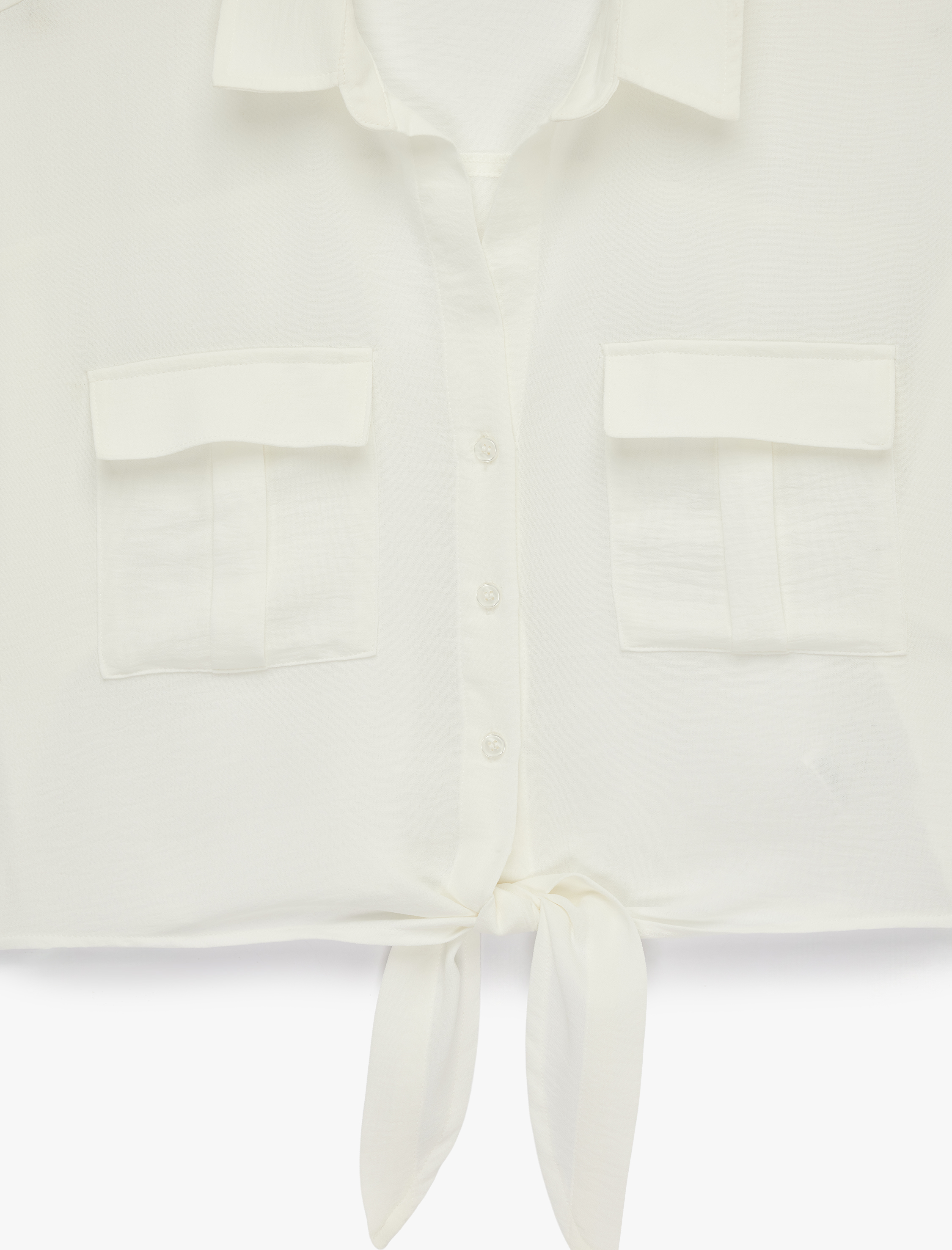   Aerobin Kumaş Rahat Kalıp Kısa Kollu Bağlama Detaylı Cepli Yazlık Gömlek