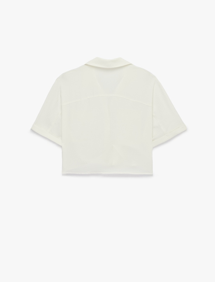  Aerobin Kumaş Rahat Kalıp Kısa Kollu Bağlama Detaylı Cepli Yazlık Gömlek