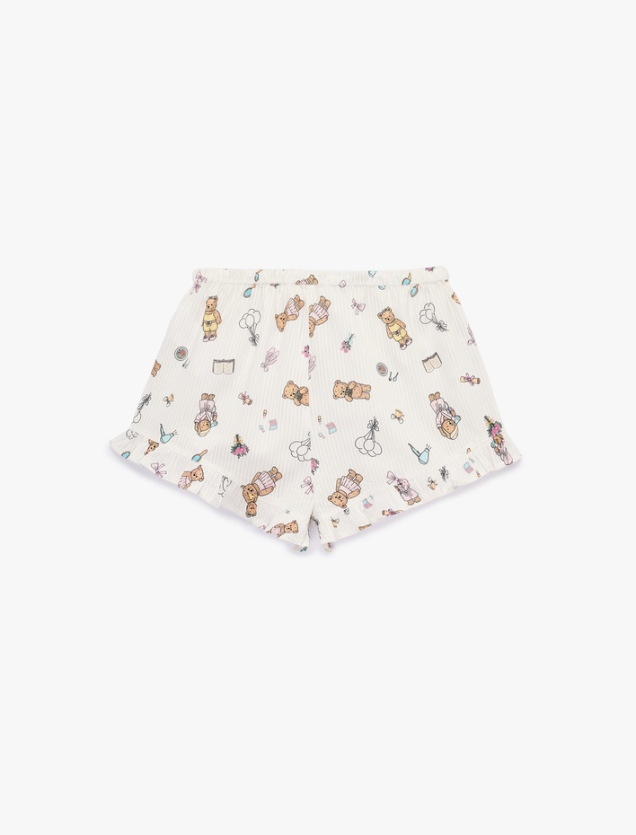  Pamuklu Baskılı Rahat Kesim Mini Şort Pijama Altı