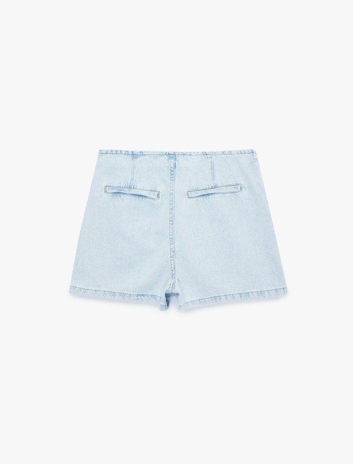  Bağcık Detaylı Pamuklu Mini Denim Şort Etek