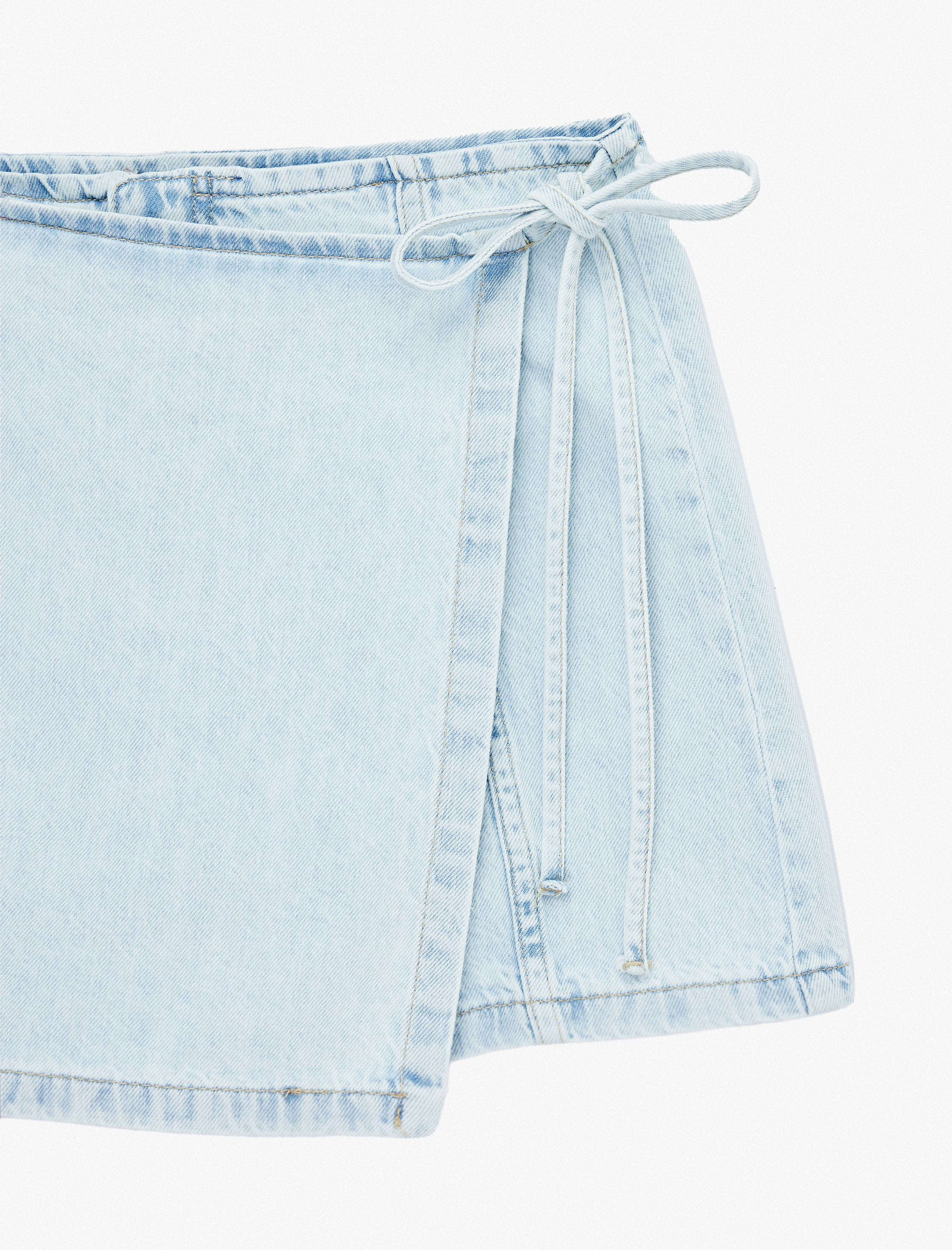   Bağcık Detaylı Pamuklu Mini Denim Şort Etek