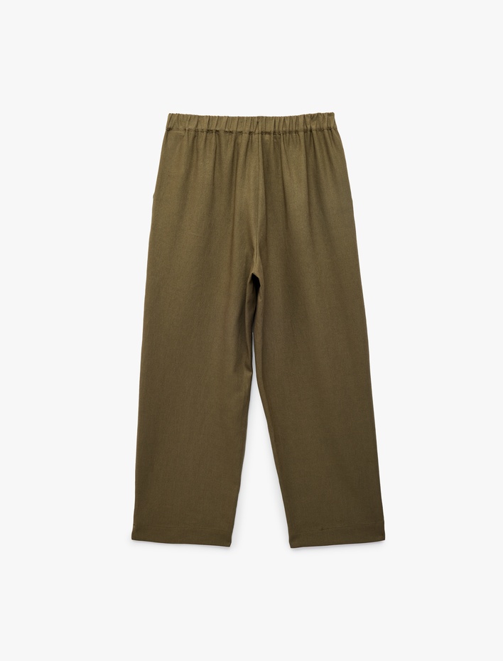  Beli Lastikli Cepli Havuç Keten Pantolon