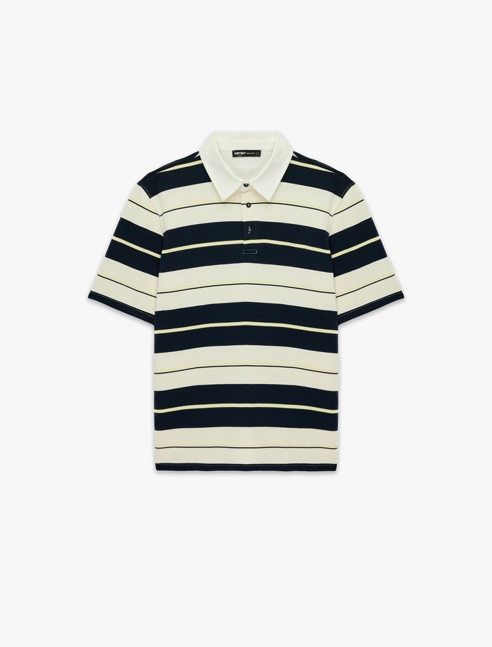  Regular Fit Kısa Kollu Çizgili Polo Yaka Tişört