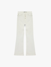 Yüksek Bel İspanyol Paça Düğmeli Jean Pantolon - Flare Jeans