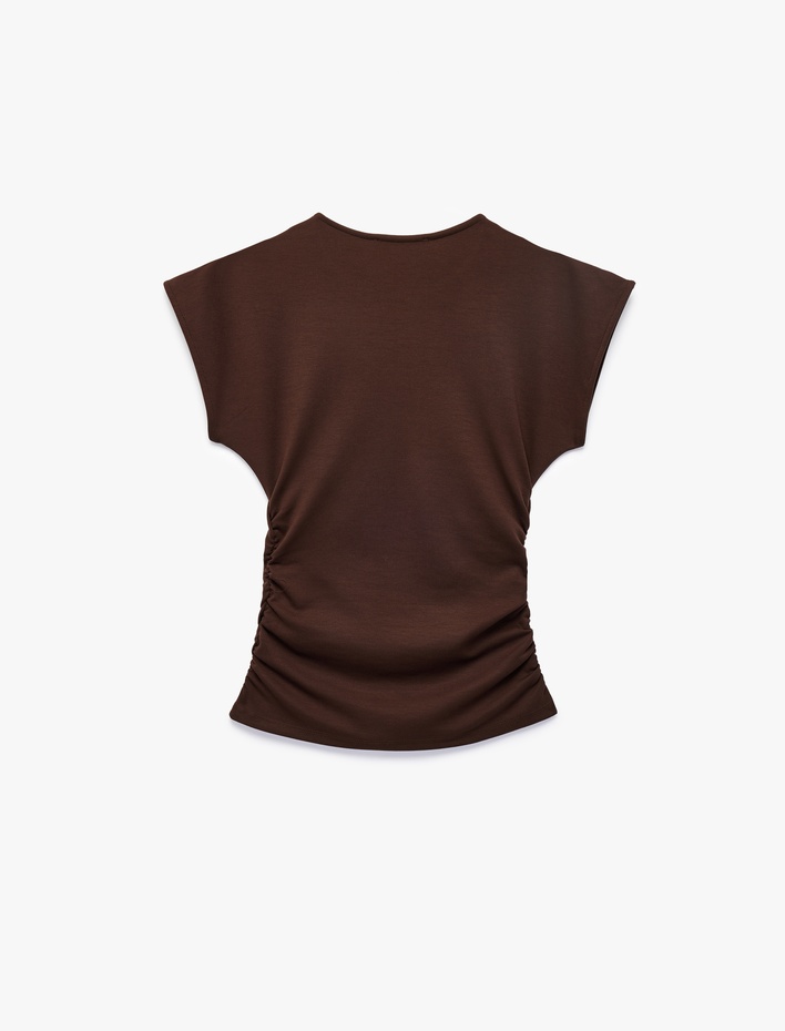  Slim Fit Kısa Kollu Bisiklet Yaka Büzgülü Tişört