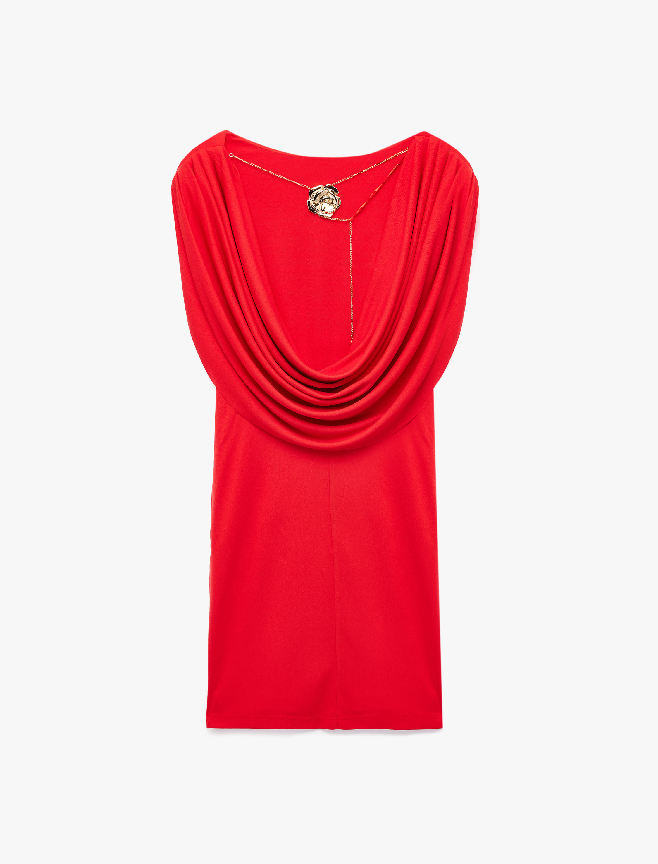   Metal Aksesuarlı Kolsuz Degaje Yaka Bodycon Mini Abiye Elbise