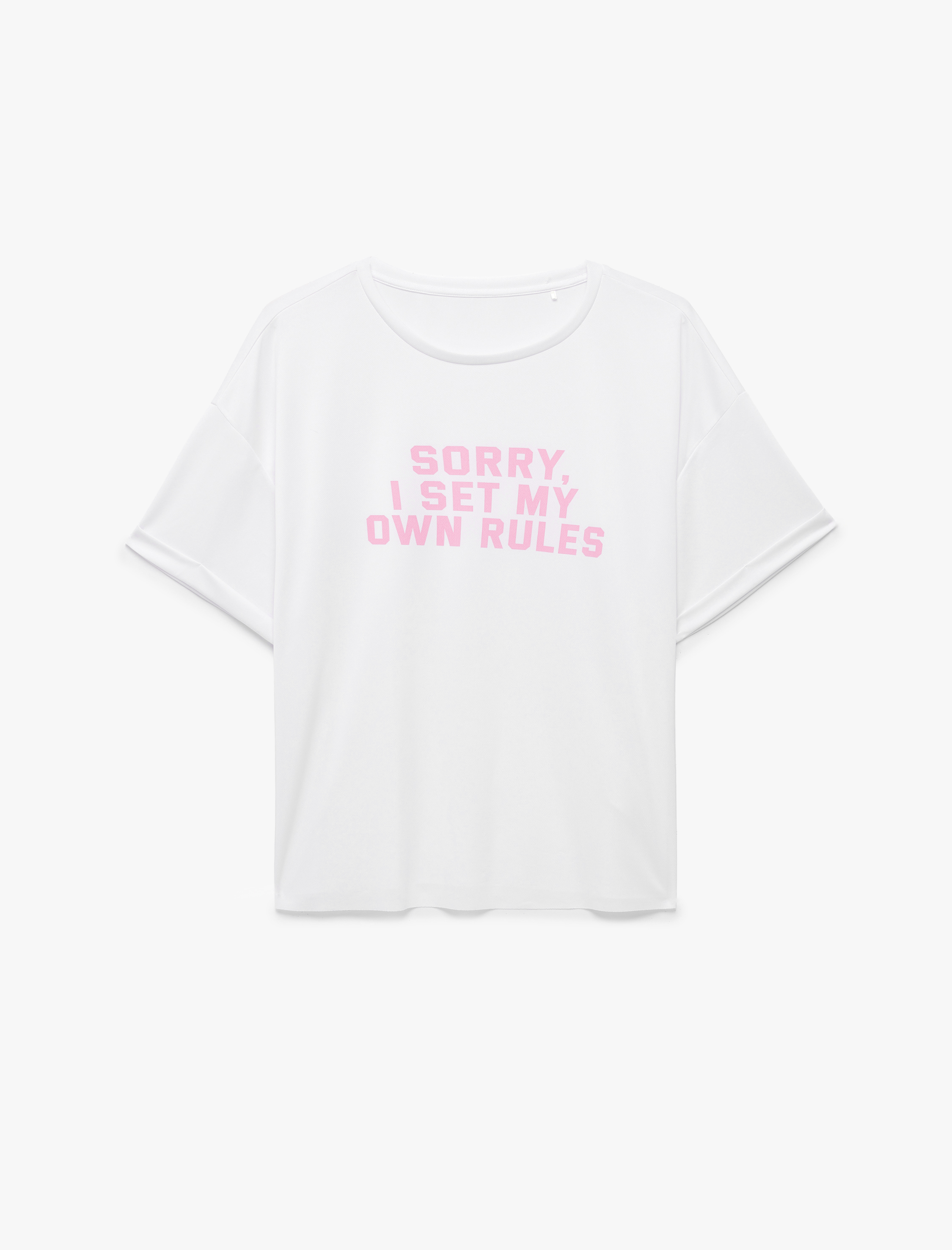   Oversize Yarım Kollu Bisiklet Yaka Baskılı Spor Tişört