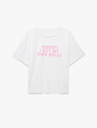 Oversize Yarım Kollu Bisiklet Yaka Baskılı Spor Tişört