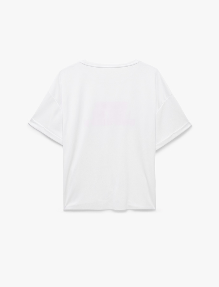  Oversize Yarım Kollu Bisiklet Yaka Baskılı Spor Tişört