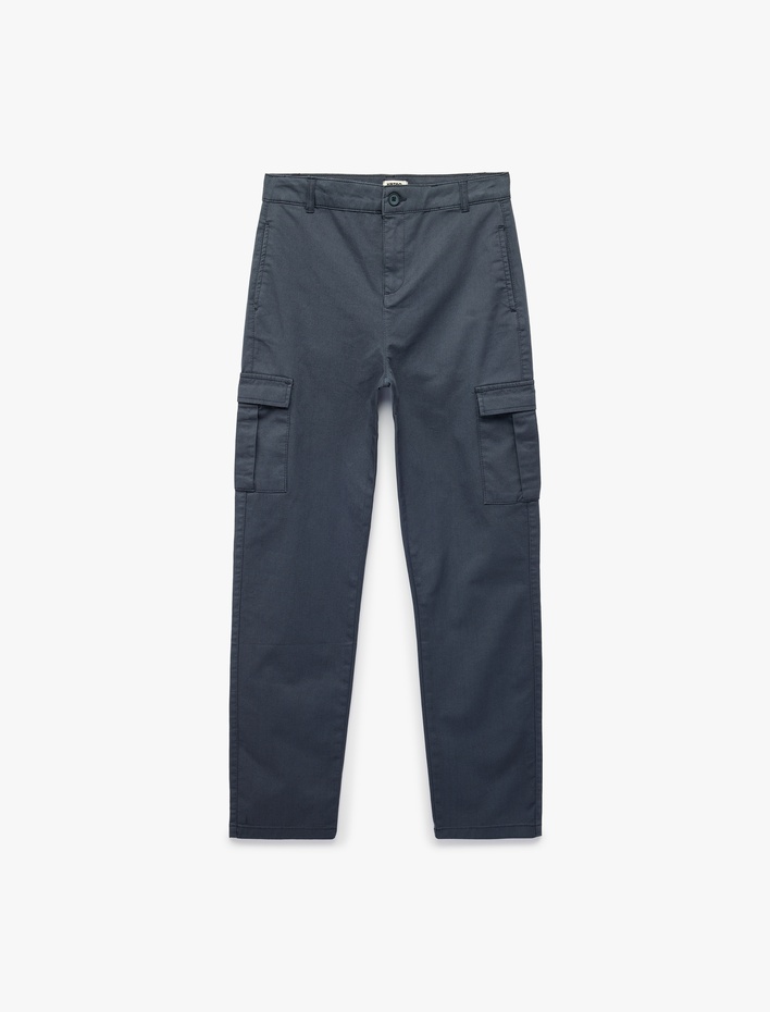 Erkek Çocuk Pamuklu Kapaklı Cep Detaylı Gabardin Kargo Pantolon