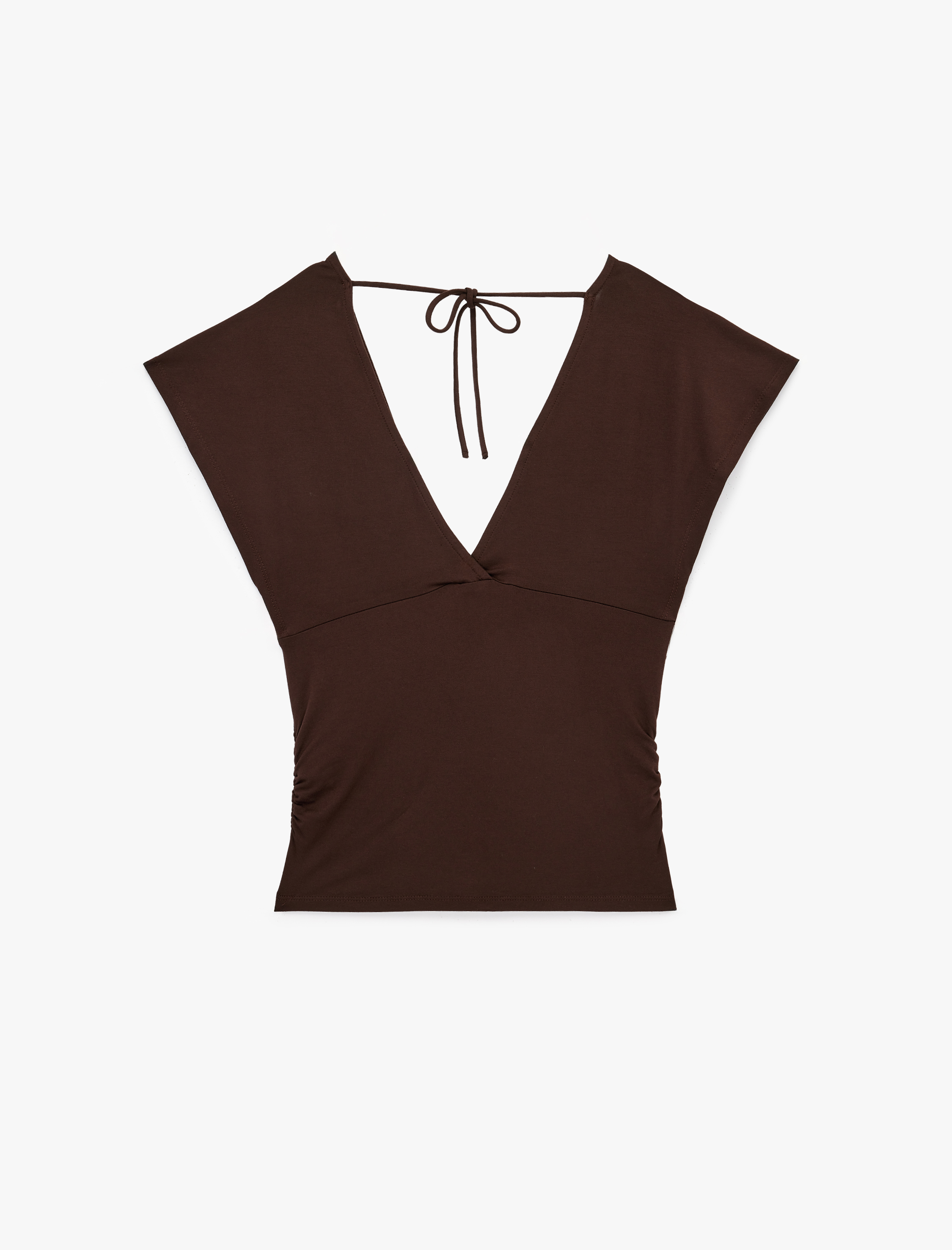   Slim Fit Kısa Kollu Bağlama Detaylı V Yaka Bluz