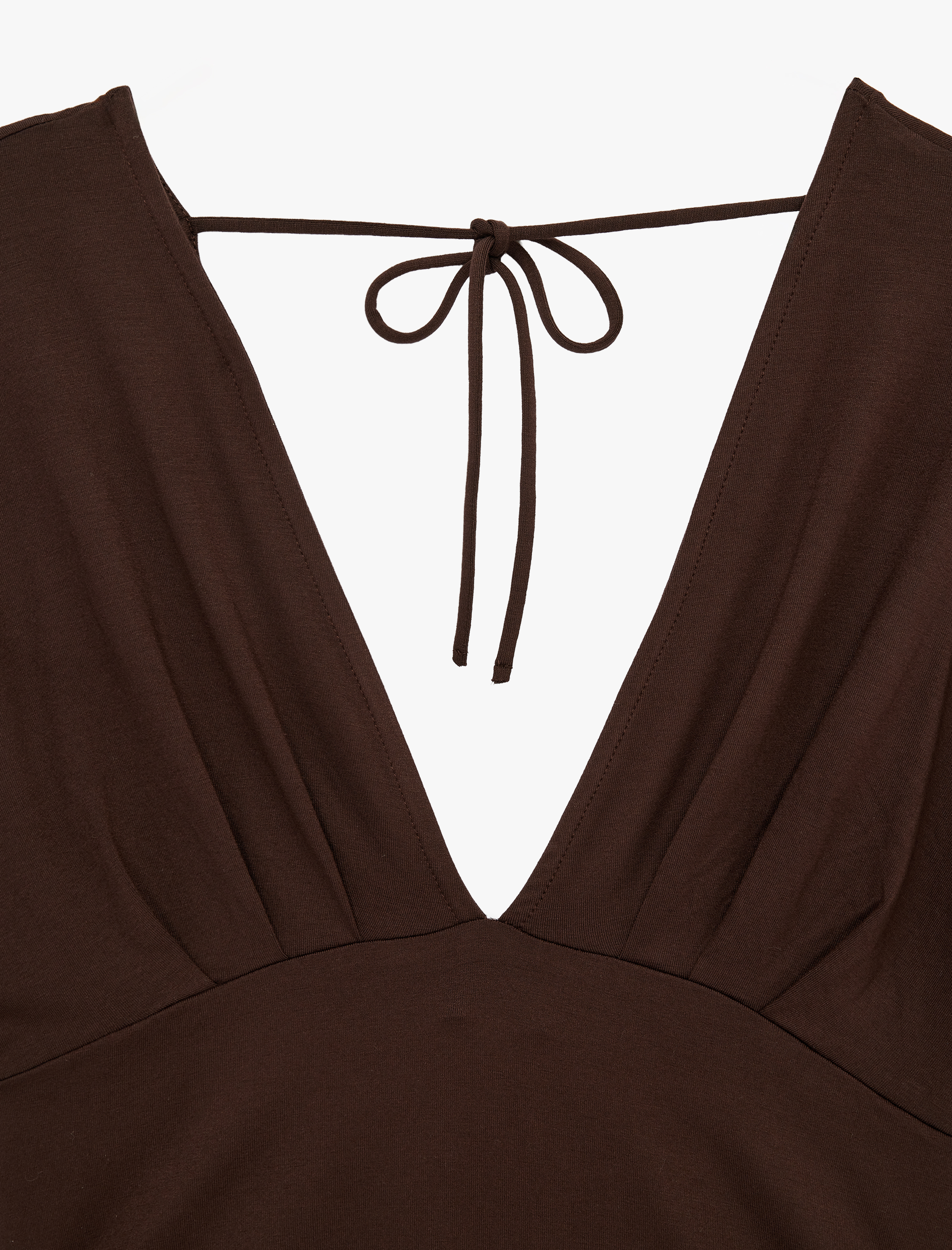   Slim Fit Kısa Kollu Bağlama Detaylı V Yaka Bluz