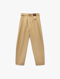 Cepli Kemer Detaylı Hafif Balon Kesim Yüksek Bel Pantolon