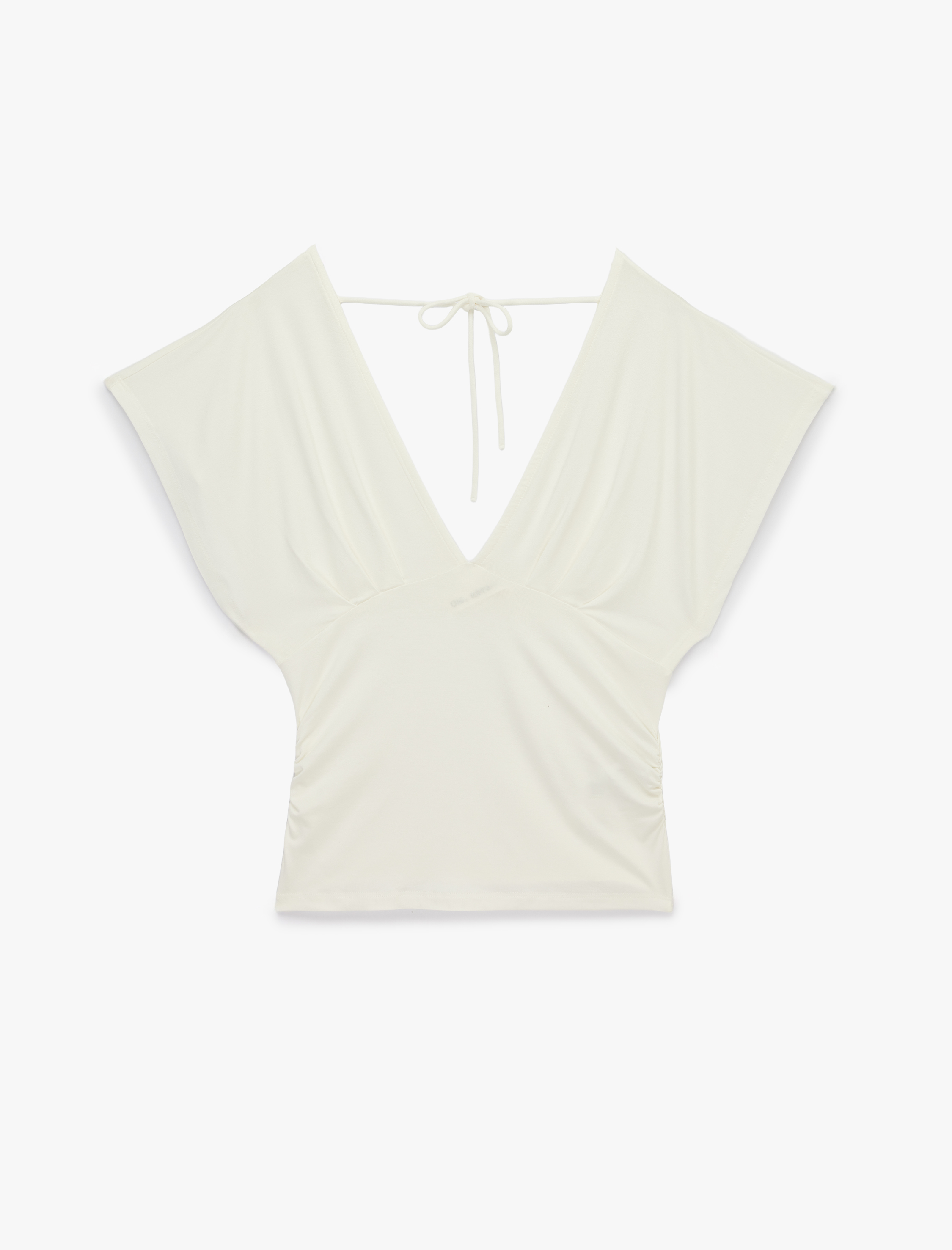   Slim Fit Kısa Kollu Bağlama Detaylı V Yaka Bluz
