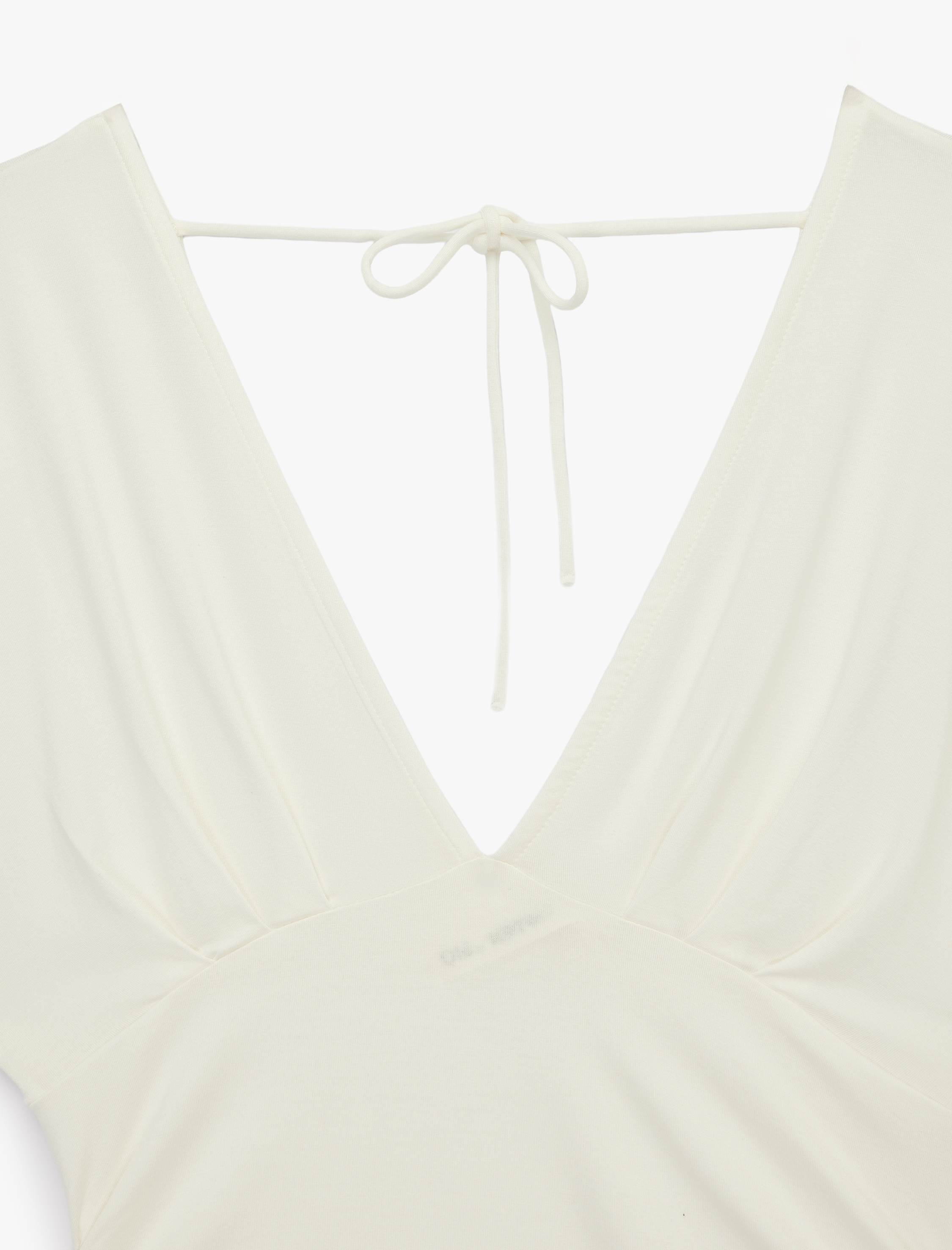   Slim Fit Kısa Kollu Bağlama Detaylı V Yaka Bluz