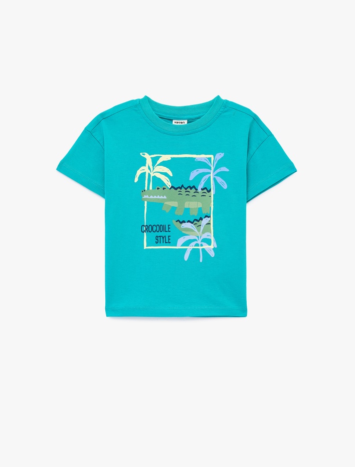 Erkek Bebek Kısa Kollu Pamuklu Bisiklet Yaka Baskılı Oversize Tişört