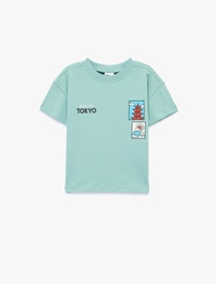 Baskılı Kısa Kollu Bisiklet Yaka Pamuklu Oversize Tişört