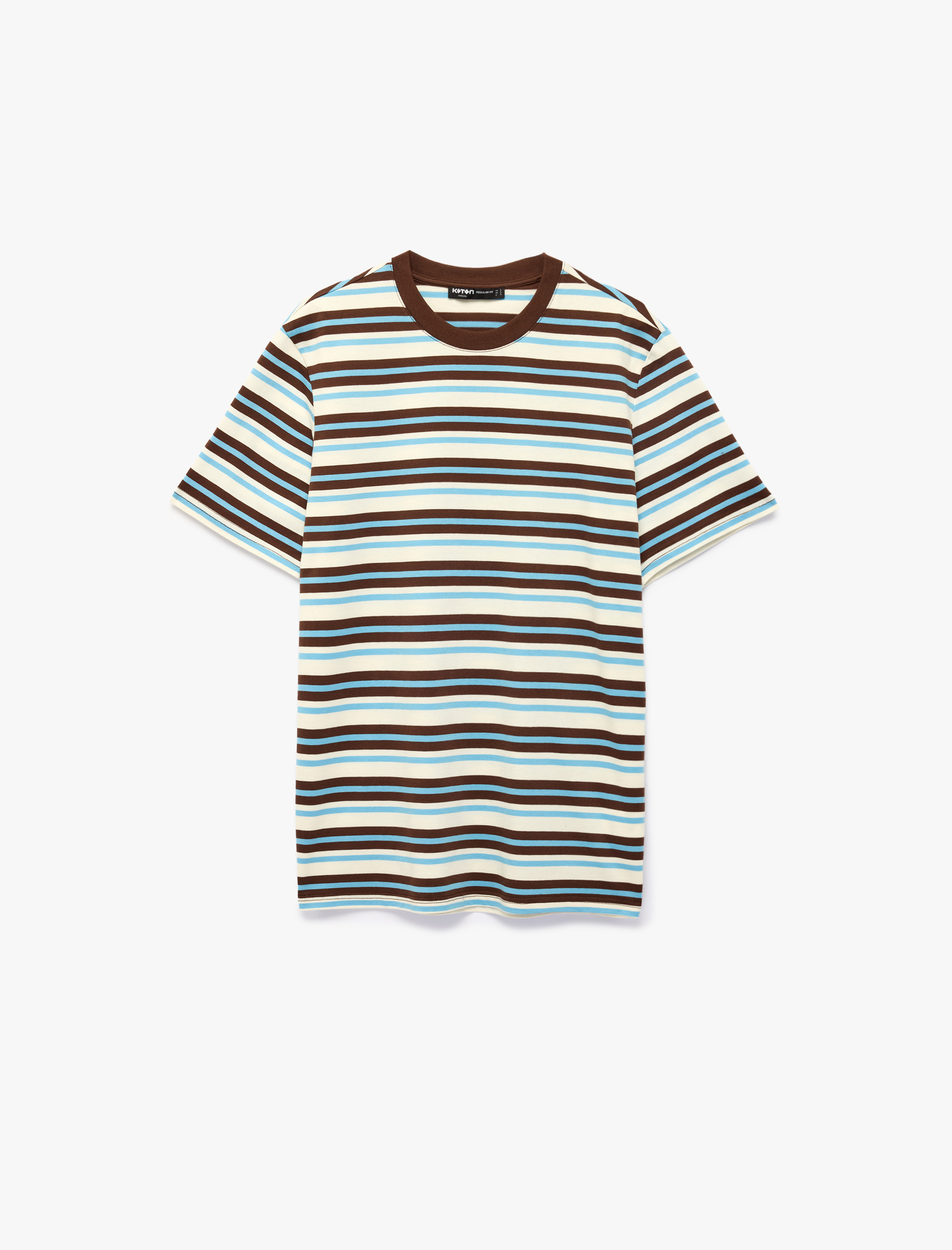   Regular Fit Kısa Kollu Bisiklet Yaka Pamuklu Çizgili Tişört