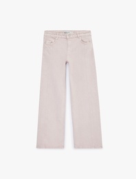 Pamuklu Düşük Bel Nervürlü Geniş Paça Denim Pantolon  - Wide Leg Jeans