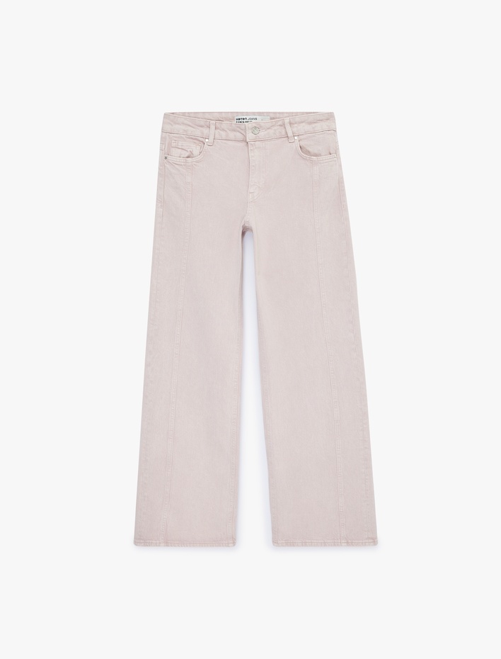  Pamuklu Düşük Bel Nervürlü Geniş Paça Denim Pantolon  - Wide Leg Jeans