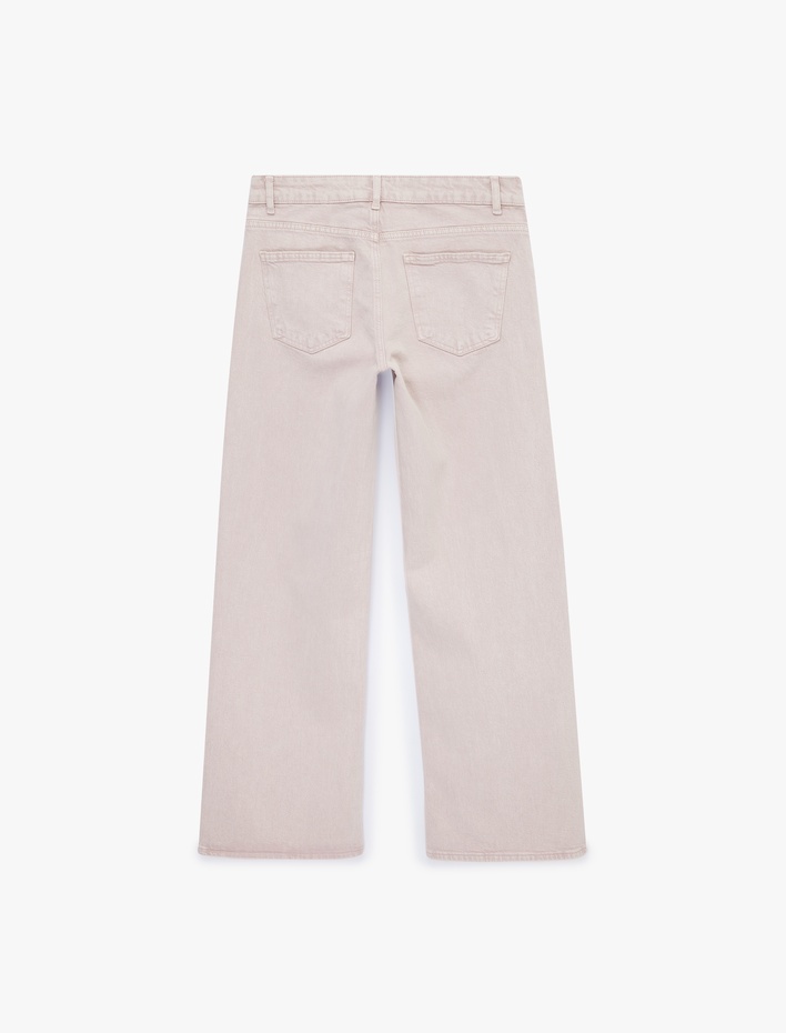  Pamuklu Düşük Bel Nervürlü Geniş Paça Denim Pantolon  - Wide Leg Jeans