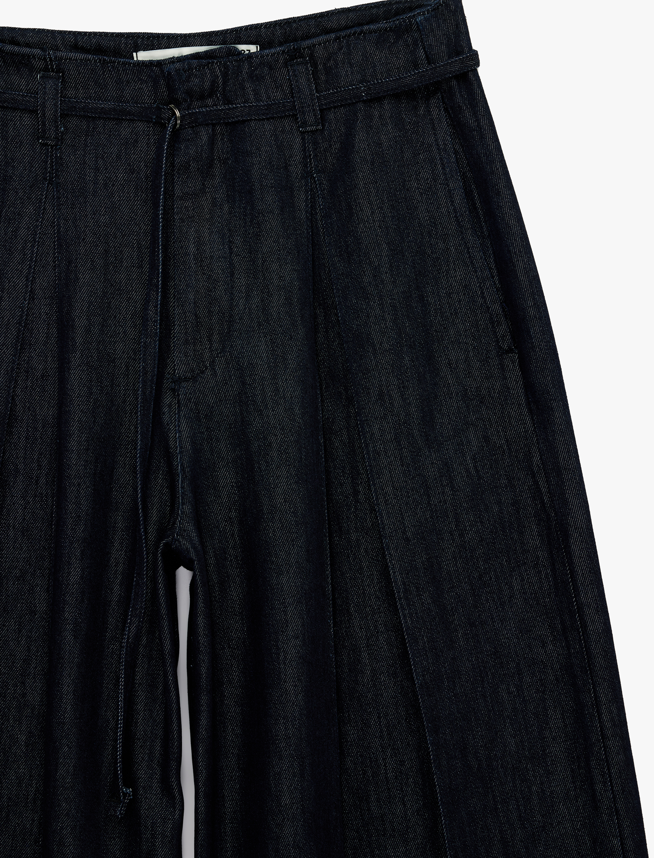   Relax Fit Yüksek Bel Bağcıklı Geniş Paça Denim Pantolon -  Wide Leg Jeans