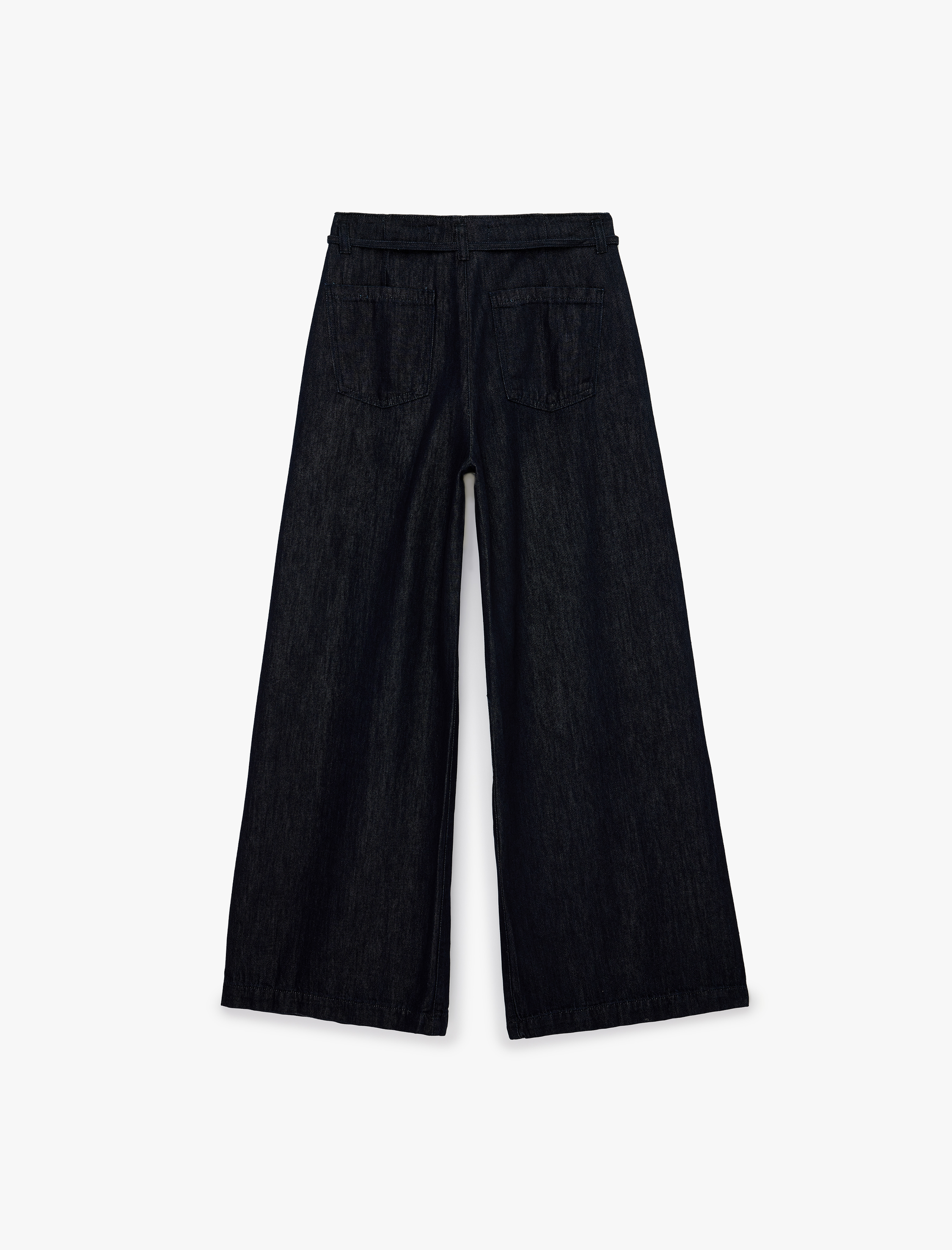   Relax Fit Yüksek Bel Bağcıklı Geniş Paça Denim Pantolon -  Wide Leg Jeans