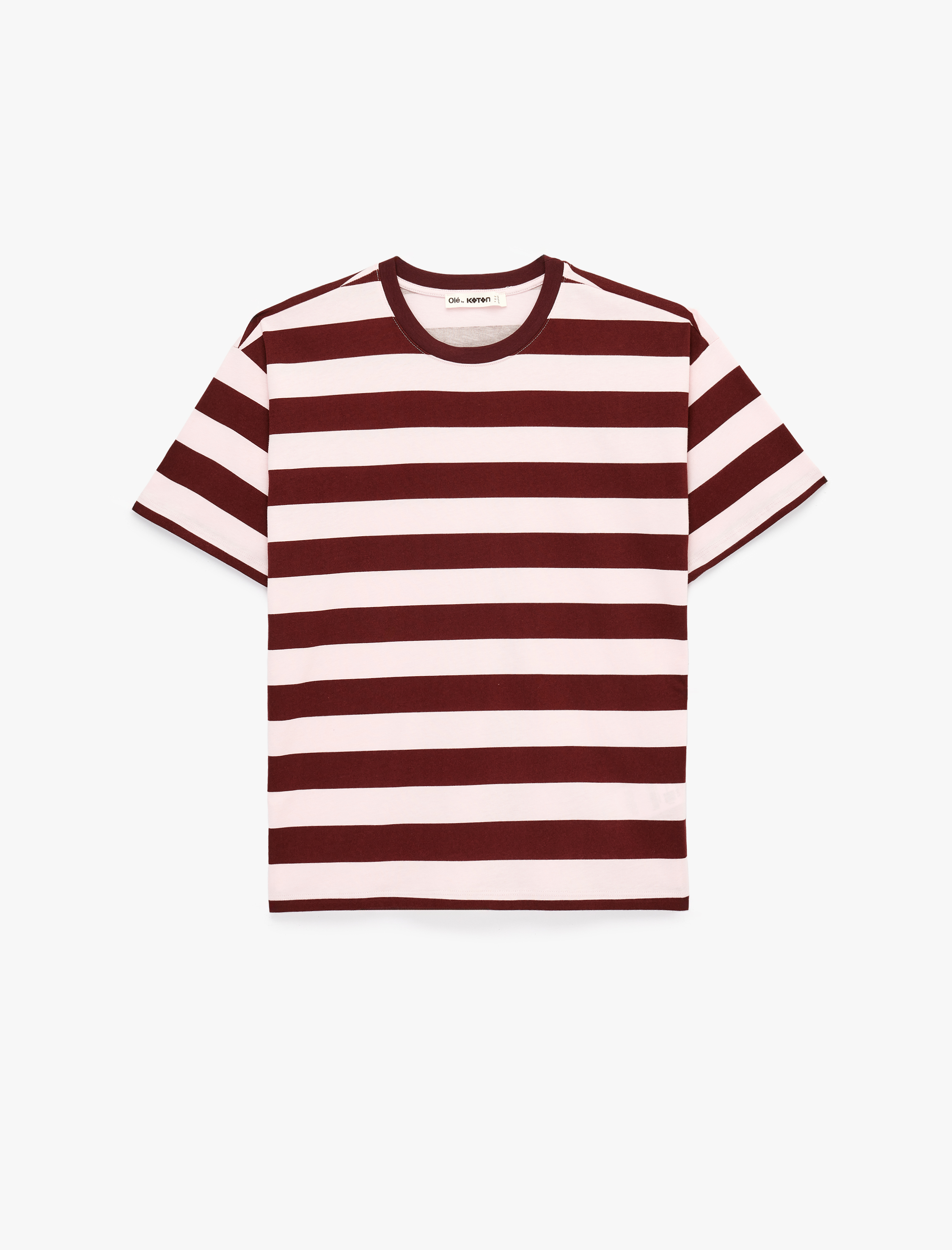   Kısa Kollu Bisiklet Yaka Pamuklu Çizgili Tişört