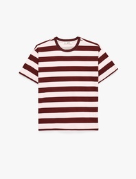 Kısa Kollu Bisiklet Yaka Pamuklu Çizgili Tişört