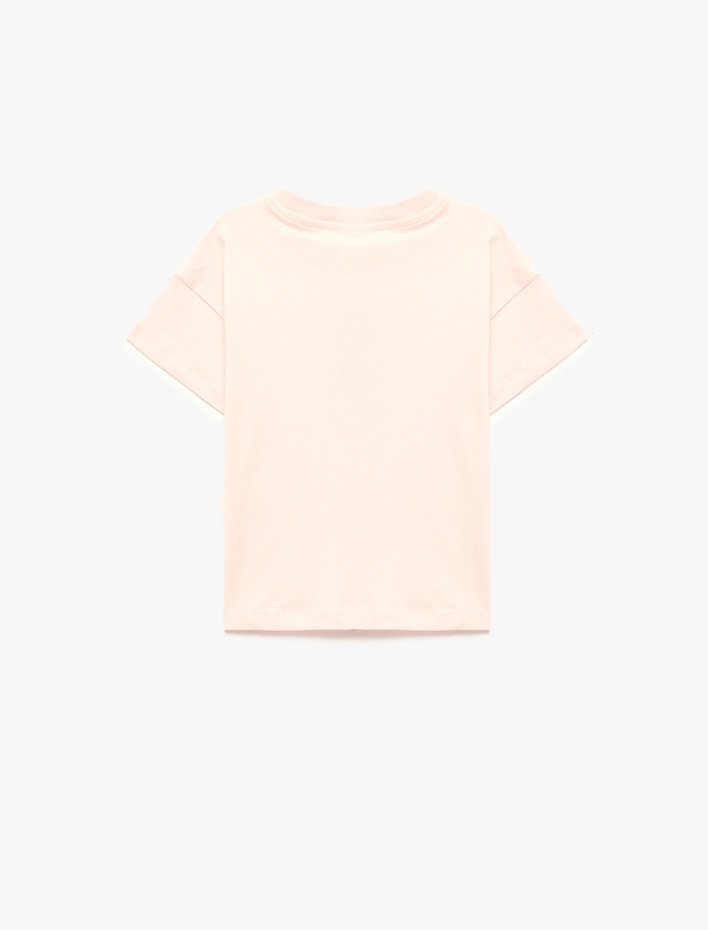 Kız Bebek Pamuklu Bisiklet Yaka Kısa Kollu Baskılı Tişört