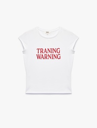 Rahat Kalıp Kısa Kollu Bisiklet Yaka Baskılı Spor Tişört