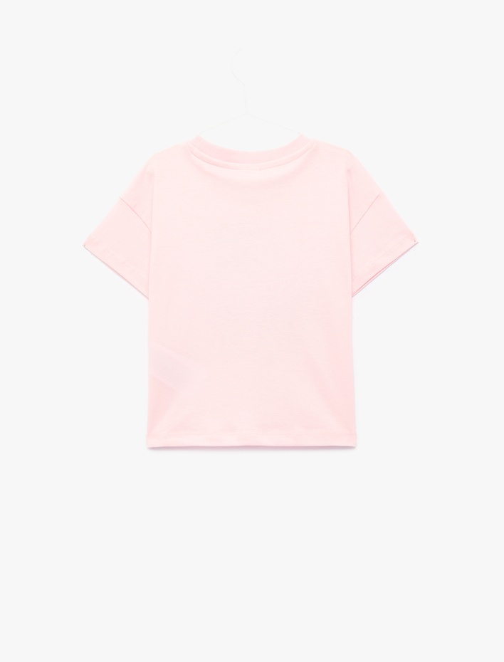Kız Bebek Pamuklu Baskılı Kısa Kollu Bisiklet Yaka Tişört