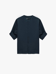 Regular Fit Uzun Kollu Hakim Yaka Keten Gömlek