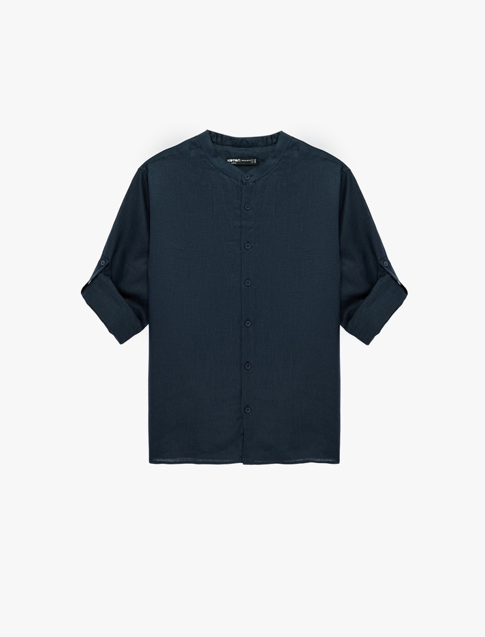  Regular Fit Uzun Kollu Hakim Yaka Keten Gömlek