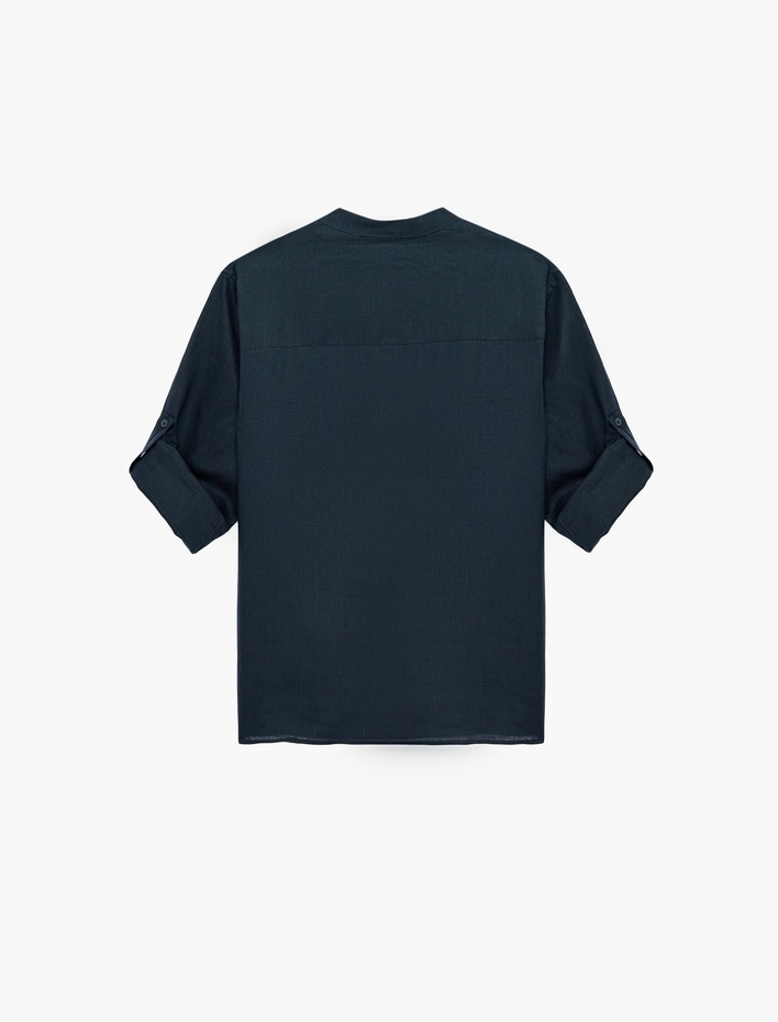  Regular Fit Uzun Kollu Hakim Yaka Keten Gömlek