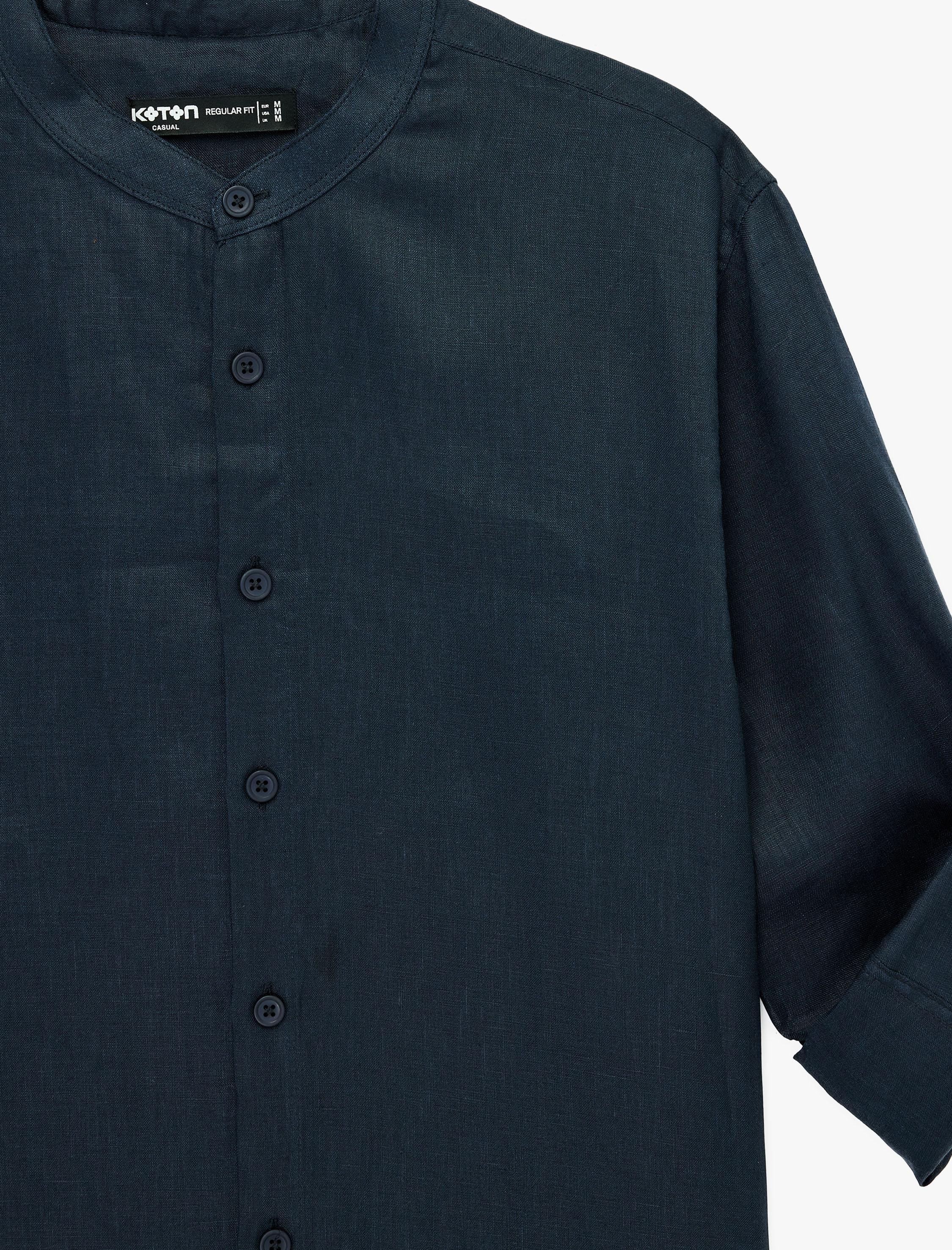   Regular Fit Uzun Kollu Hakim Yaka Keten Gömlek