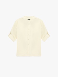 Regular Fit Uzun Kollu Hakim Yaka Keten Gömlek