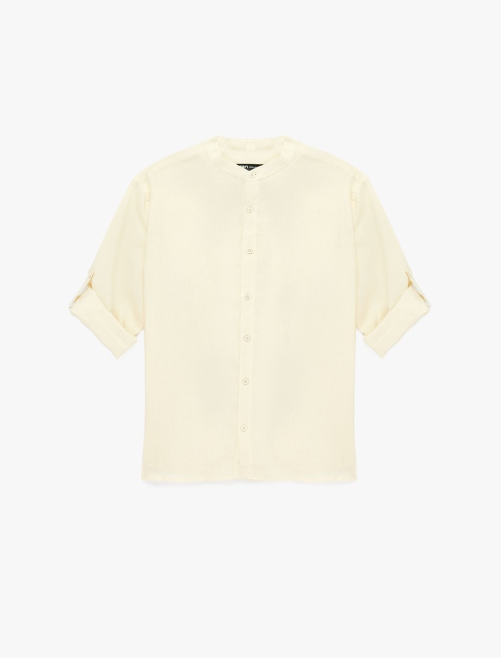  Regular Fit Uzun Kollu Hakim Yaka Keten Gömlek