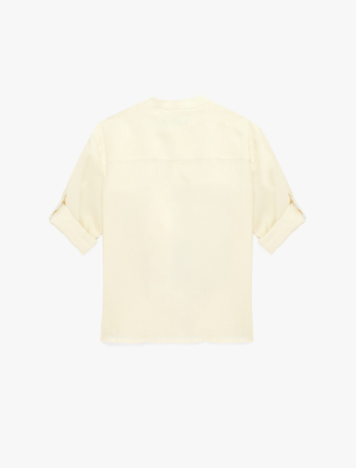  Regular Fit Uzun Kollu Hakim Yaka Keten Gömlek