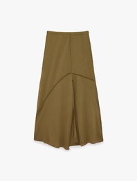 Krep Kumaş Dikiş Detaylı Yırtmaçlı Midi Etek