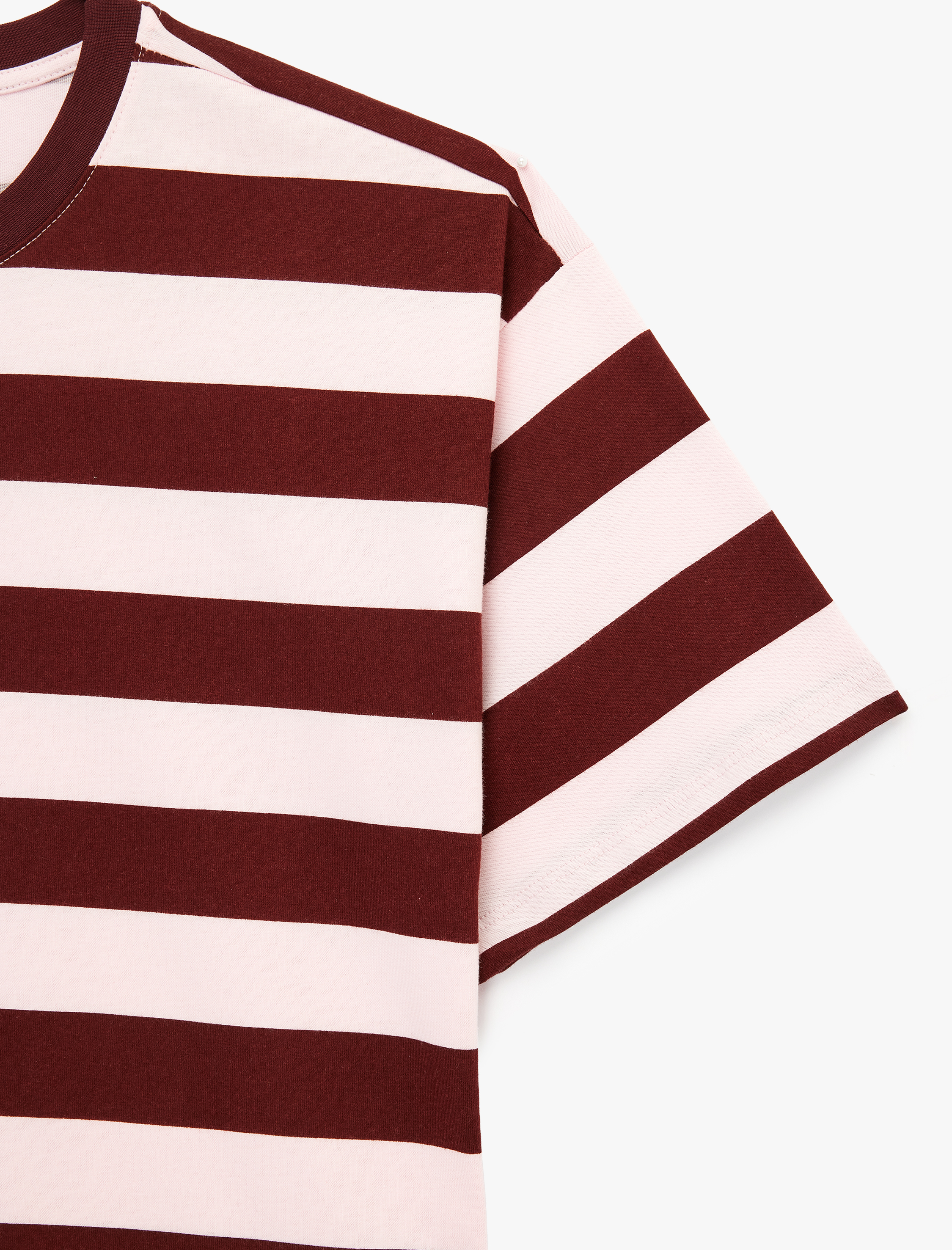   Kısa Kollu Bisiklet Yaka Pamuklu Çizgili Tişört