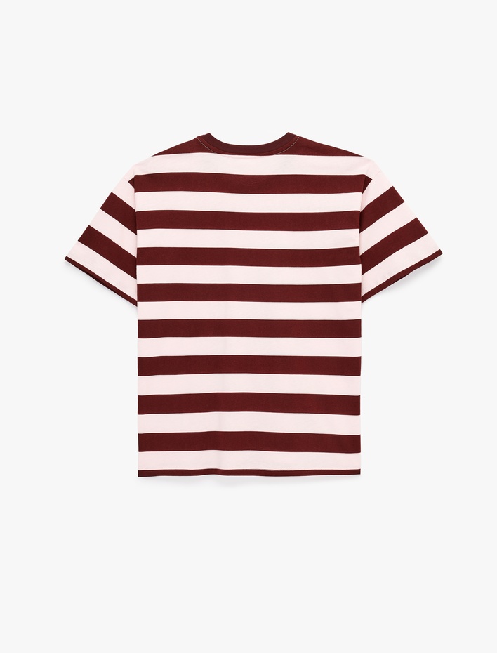  Kısa Kollu Bisiklet Yaka Pamuklu Çizgili Tişört