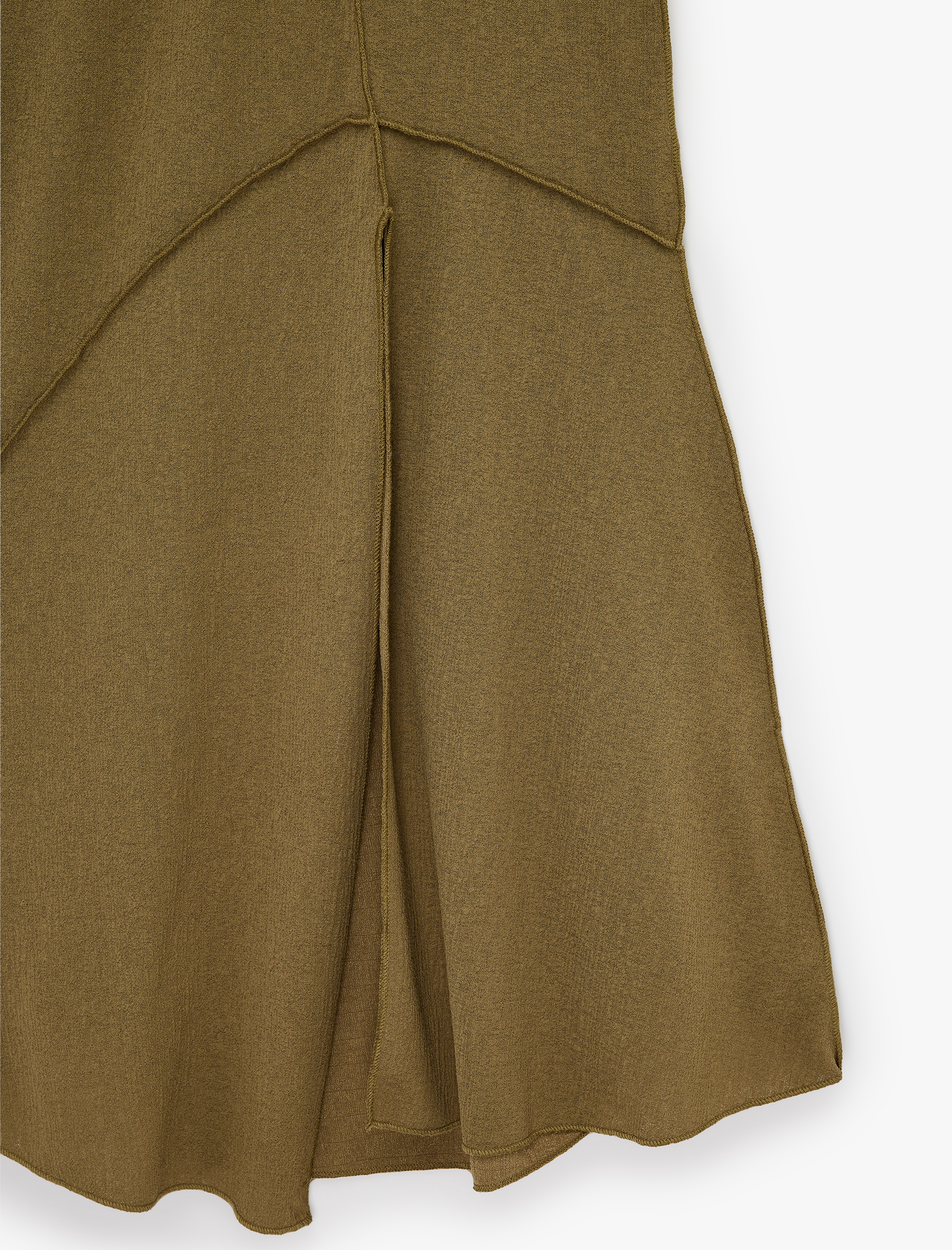   Krep Kumaş Dikiş Detaylı Yırtmaçlı Midi Etek