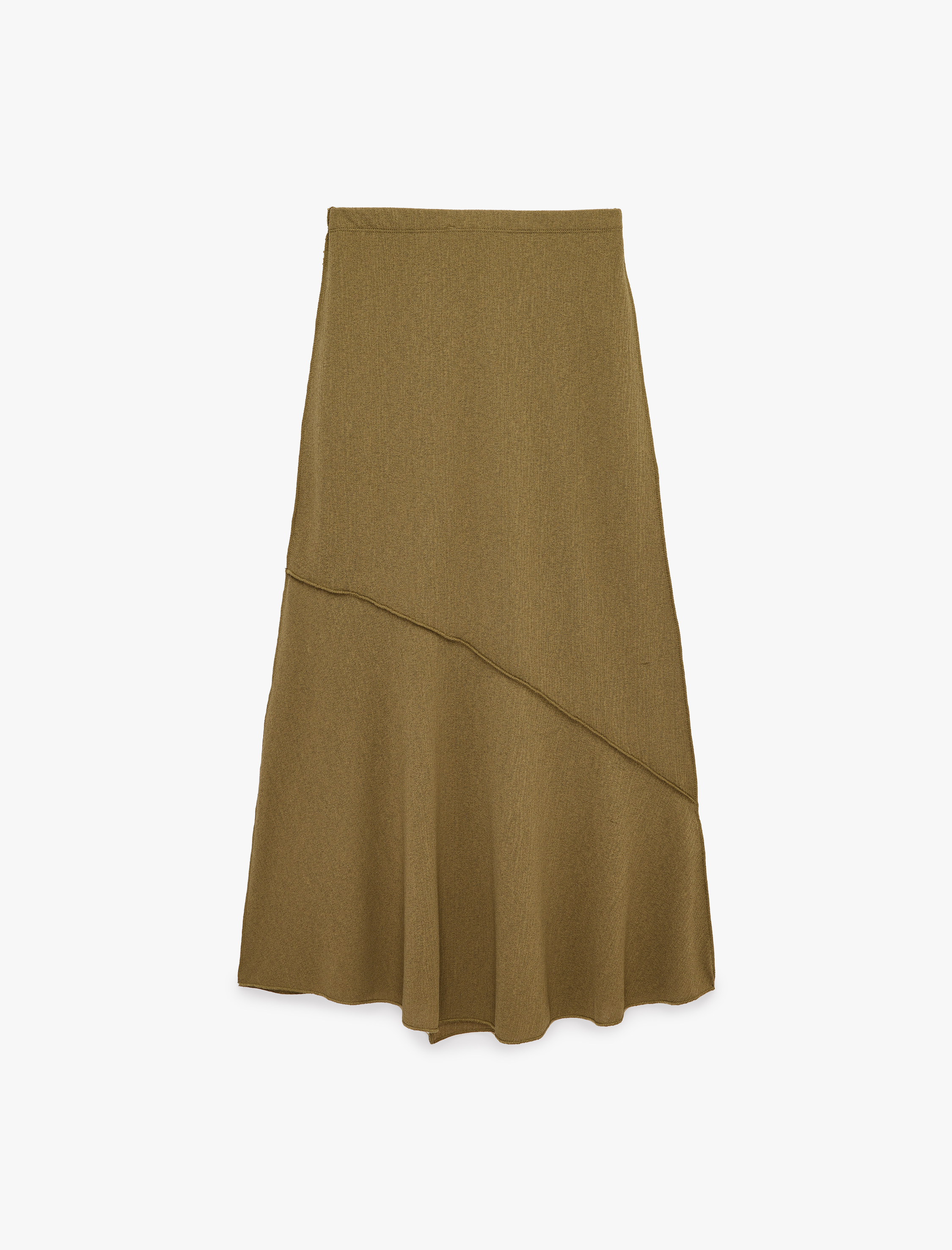   Krep Kumaş Dikiş Detaylı Yırtmaçlı Midi Etek