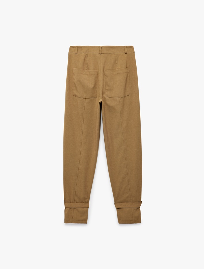  Apolet Detaylı Cepli Nervürlü Yüksek Bel Havuç Pantolon