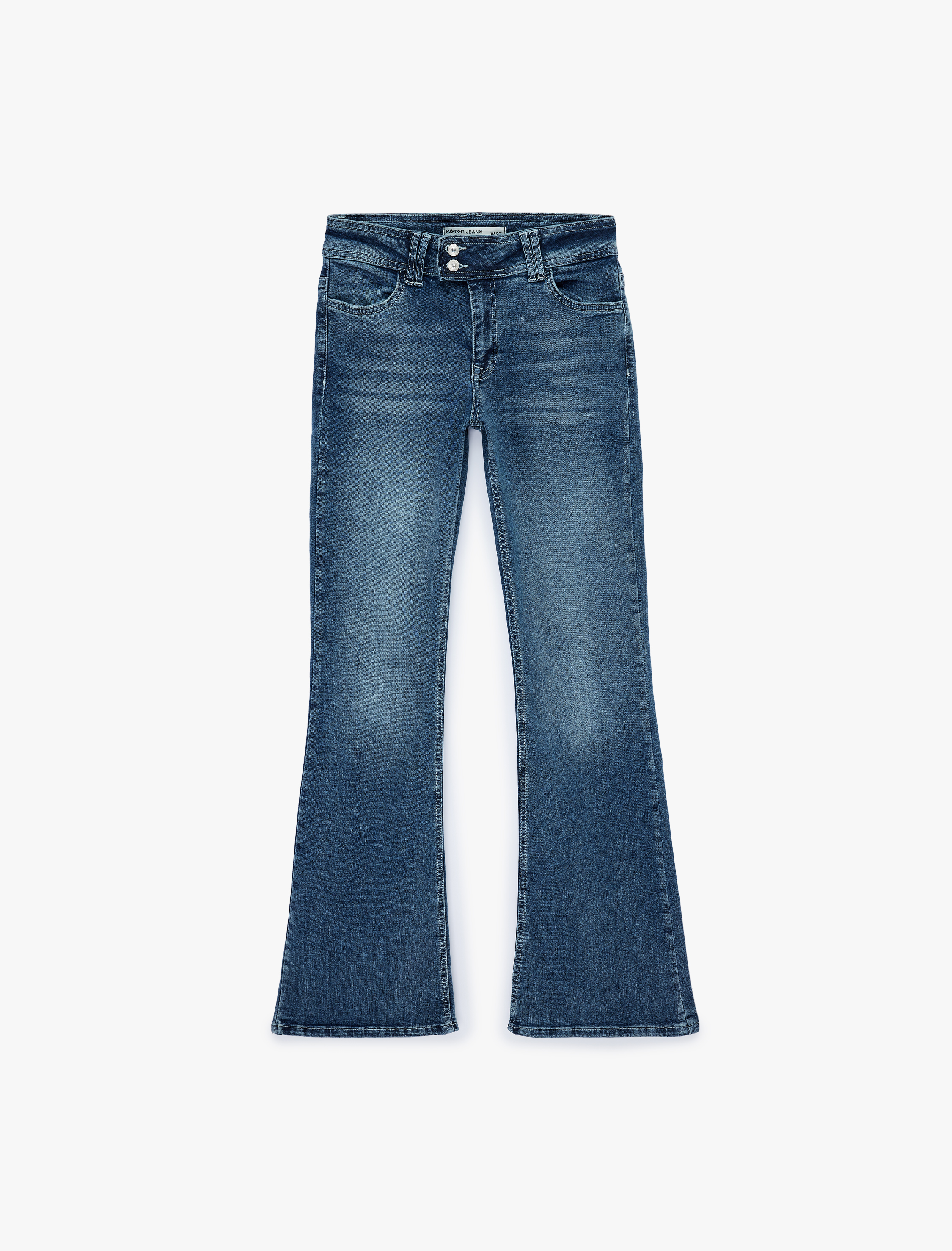   Pamuklu Düşük Bel İspanyol Paça Kelebek Nakışlı Denim Pantolon - Flare Jeans