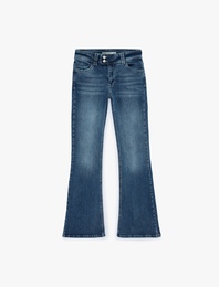 Pamuklu Düşük Bel İspanyol Paça Kelebek Nakışlı Denim Pantolon - Flare Jeans