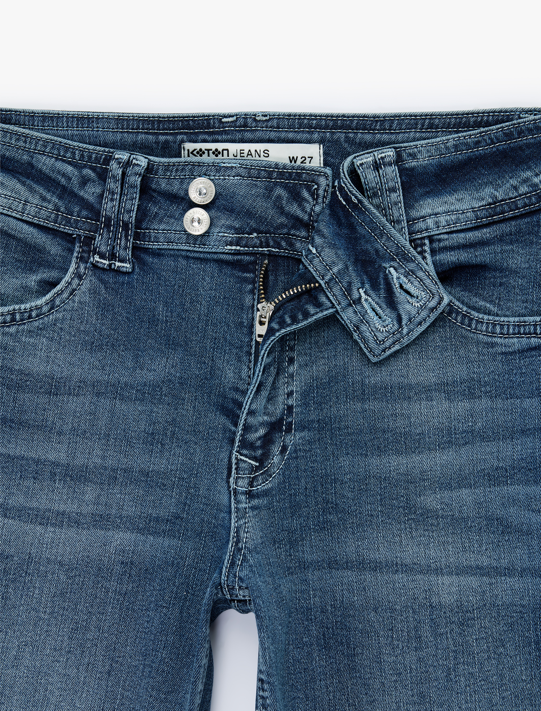   Pamuklu Düşük Bel İspanyol Paça Kelebek Nakışlı Denim Pantolon - Flare Jeans